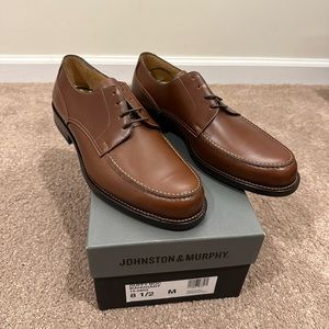 Johnston & Murphy Brown Moc Toe Oxfords - Size 8.5 - Italian Leather - Brand New